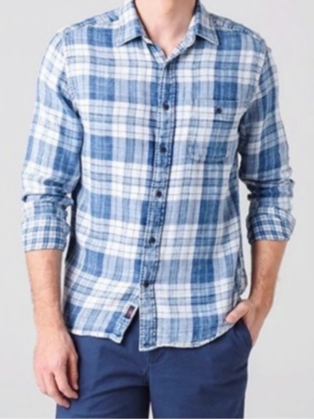 Faherty Brand Indigo Seaview Shirt in Indigo Nautilus Plaid Size XXL